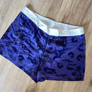 VTG Raya Sun Purple Hawaiian Print Board Shorts Swim Trunks